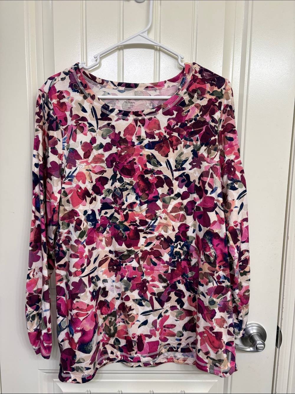 Talbots Pink Floral Long Sleeve Crewneck Top